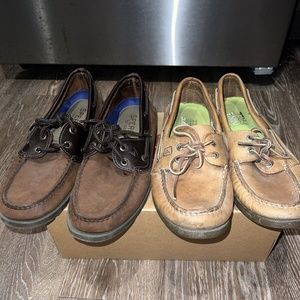 LOT 2 PAIR Sperry Top-Sider Brown Leather Boat Shoes Loafers Men Size 8 M used
